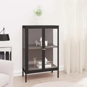 vidaXL Buffet Noir 75x35x105 cm Acier et verre pas cher