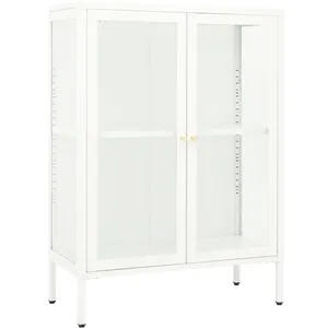 vidaXL Buffet Blanc 75x35x105 cm Acier et verre pas cher