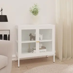 vidaXL Buffet Blanc 70x35x70 cm Acier et verre pas cher