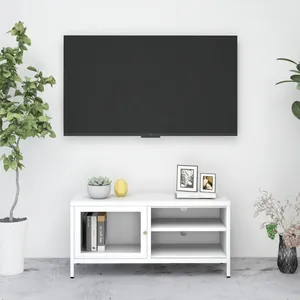 Comparateur de prix : vidaXL Meuble TV Blanc 90x30x44 cm Acier et verre
