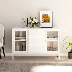 vidaXL Buffet Blanc 105x35x70 cm Acier et verre trempé pas cher