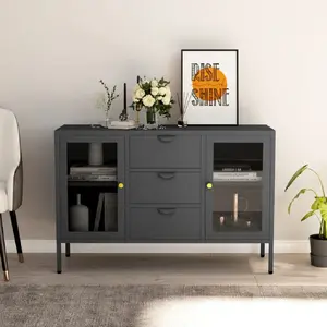 vidaXL Buffet Anthracite 105x35x70 cm Acier et verre trempé pas cher