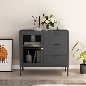 vidaXL Buffet Anthracite 75x35x70 cm Acier et verre trempé pas cher