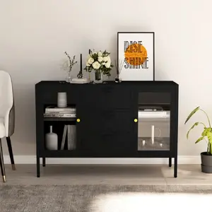 Comparateur de prix : vidaXL Buffet Noir 105x35x70 cm Acier et verre trempé