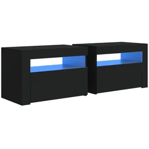 vidaXL Tables de chevet 2 pcs avec LED Noir 60x35x40 cm pas cher