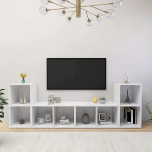 vidaXL Meubles TV 4 pcs Blanc 72x35x36,5 cm Aggloméré pas cher