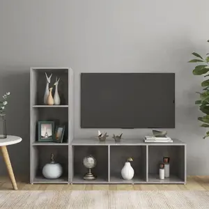vidaXL Vidaxl Meubles Tv 2 Pcs Gris Béton 107x35x37 Cm Aggloméré