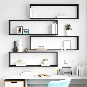 vidaXL Étagères cube murales 4 pcs noir 100x15x30 cm bois d'ingénierie pas cher