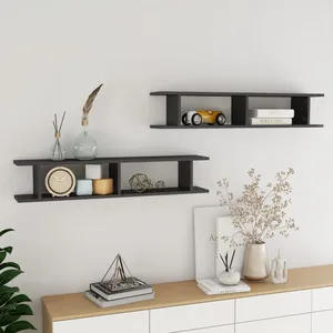 vidaXL Vidaxl Étagères Murales 2 Pcs Gris Brillant Bois D'ingénierie pas cher