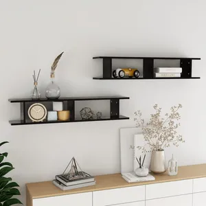 Comparateur de prix : vidaXL Vidaxl Étagères Murales 2 Pcs Noir 105x18x20 Cm Bois D'ingénierie