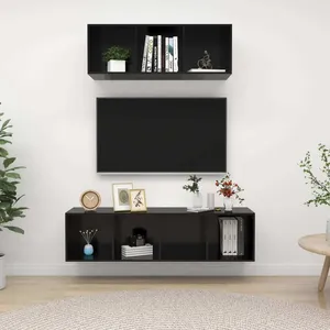 vidaXL Noir Brillant - Ensemble Meubles TV Suspendus pas cher