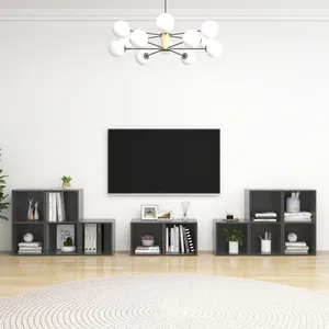 vidaXL Ensemble de meubles TV 8 pcs Gris brillant Bois d'ingénierie pas cher