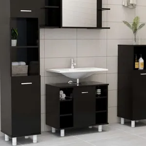 vidaXL Armoire de salle de bain Noir 60x32x53,5 cm Aggloméré pas cher
