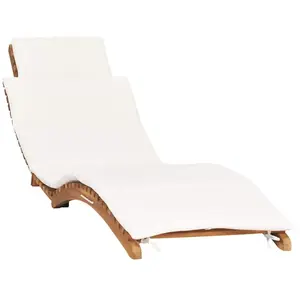vidaXL Chaise longue pliable avec coussin blanc crème Bois de teck pas cher