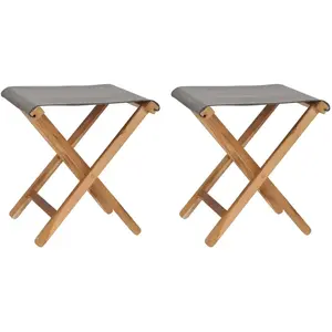vidaXL Chaises pliables lot de 2 Bois teck solide et tissu Gris foncé pas cher