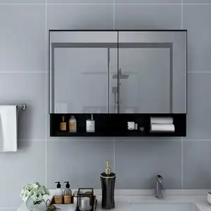 vidaXL Armoire à miroir de salle de bain LED Noir 80x15x60 cm MDF pas cher