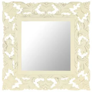 Comparateur de prix : vidaXL Miroir sculpté à la main Blanc 50x50 cm Bois de manguier massif