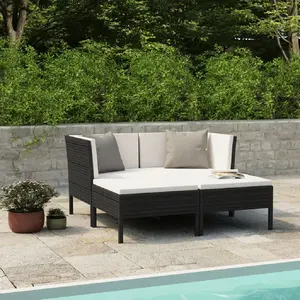 vidaXL Salon de jardin 4 pcs avec coussins Résine tressée Noir pas cher