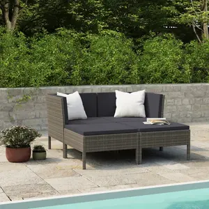 vidaXL Salon de jardin 4 pcs avec coussins Résine tressée Gris pas cher