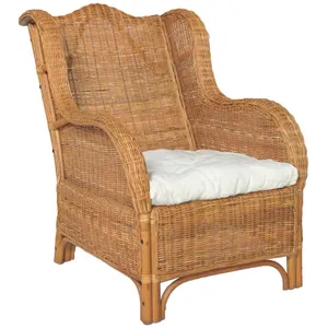 vidaXL Canapé avec coussin Marron clair Rotin naturel et lin pas cher