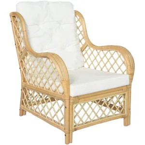 vidaXL Canapé avec coussin Rotin naturel et lin pas cher