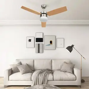 vidaXL Ventilateur de plafond lampe et télécommande 108cm Marron clair pas cher