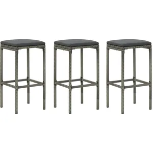 vidaXL Tabourets de bar avec coussins lot de 3 gris résine tressée pas cher
