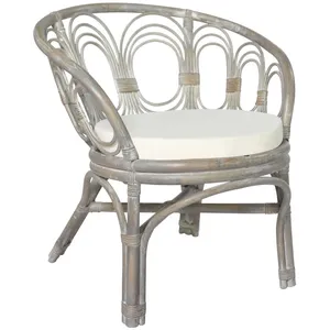 vidaXL Chaise de salle à manger avec coussin gris Rotin naturel et lin pas cher