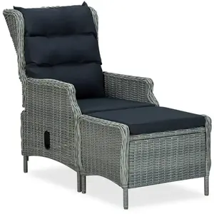 vidaXL Chaise inclinable de jardin tabouret Résine tressée Gris clair pas cher