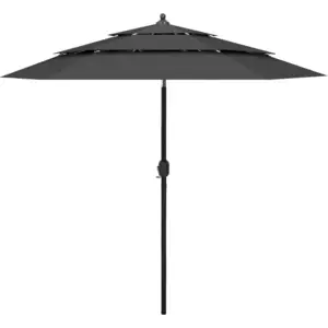 vidaXL Parasol à 3 niveaux avec mât en aluminium Anthracite 2,5 m pas cher