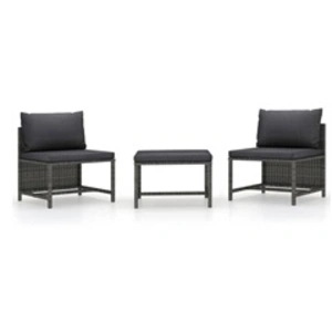 Comparateur de prix : vidaXL Salon de jardin 3 pcs avec coussins Gris Résine tressée