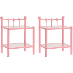 vidaXL Tables de chevet 2 pcs Rose et transparent Métal et verre pas cher