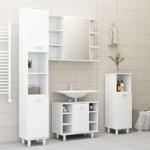 Comparateur de prix : vidaXL Ensemble de meubles de salle de bain 4 pcs Blanc Aggloméré