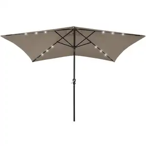 vidaXL Parasol avec LED et mât en acier Taupe 2x3 m pas cher