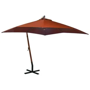 vidaXL Parasol suspendu avec mât Terre cuite 3x3m Bois de sapin massif