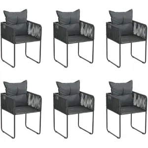 vidaXL Chaises d'extérieur 6 pcs avec oreillers Résine tressée Noir pas cher
