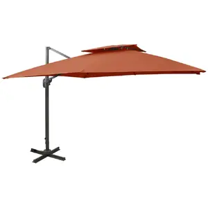 Comparateur de prix : vidaXL Parasol déporté avec double toit 300x300 cm terre cuite