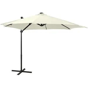 vidaXL Parasol déporté avec mât et lumières LED Sable 300 cm pas cher