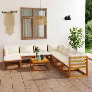 vidaXL Salon de jardin 9 pcs avec coussin Crème Bois d'acacia solide pas cher