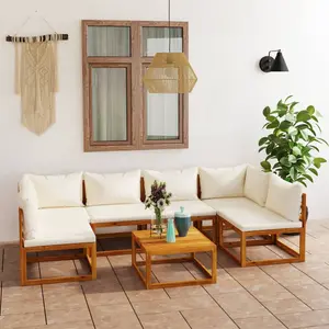 vidaXL Salon de jardin 7 pcs avec coussin Crème Bois d'acacia solide pas cher