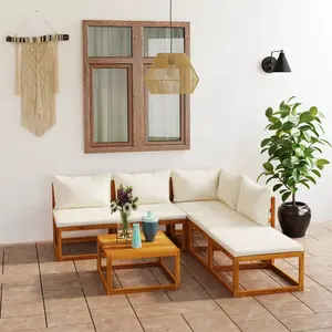 vidaXL Salon de jardin 6 pcs avec coussin Crème Bois d'acacia solide pas cher