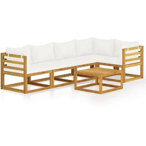 vidaXL Salon de jardin 6 pcs avec coussin Crème Bois d'acacia solide pas cher