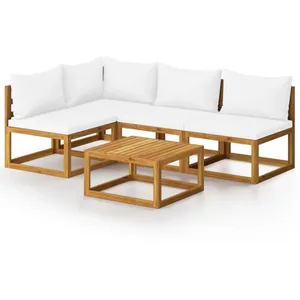 vidaXL Salon de jardin 5 pcs avec coussin Crème Bois d'acacia solide pas cher