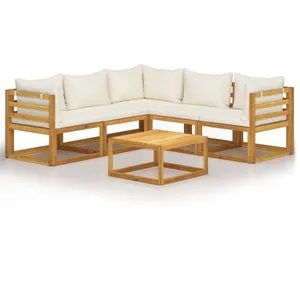 vidaXL Salon de jardin 6 pcs avec coussin Crème Bois d'acacia solide pas cher
