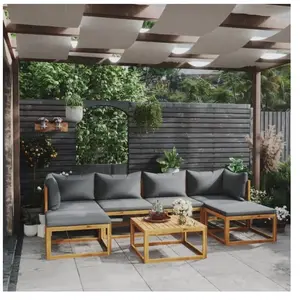 vidaXL Salon de jardin 7 pcs avec coussin Bois d'acacia solide pas cher