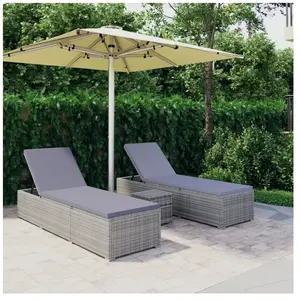 vidaXL Chaises longues de jardin table à thé 3 pcs Résine tressée Gris