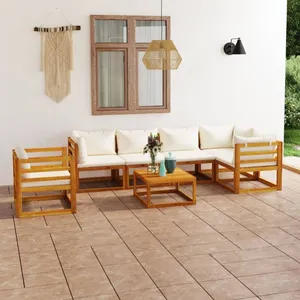 vidaXL Salon de jardin 7 pcs avec coussin Crème Bois d'acacia solide pas cher