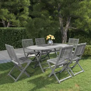 vidaXL Mobilier à dîner de jardin 7 pcs Bois d'acacia massif Gris pas cher