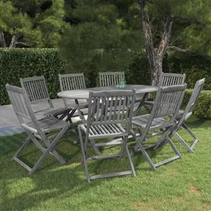 vidaXL Mobilier à dîner de jardin 9 pcs Bois d'acacia massif Gris pas cher