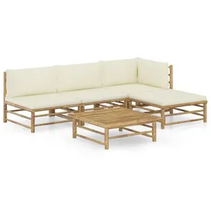Comparateur de prix : vidaXL Salon de jardin 5 pcs avec coussins blanc crème Bambou